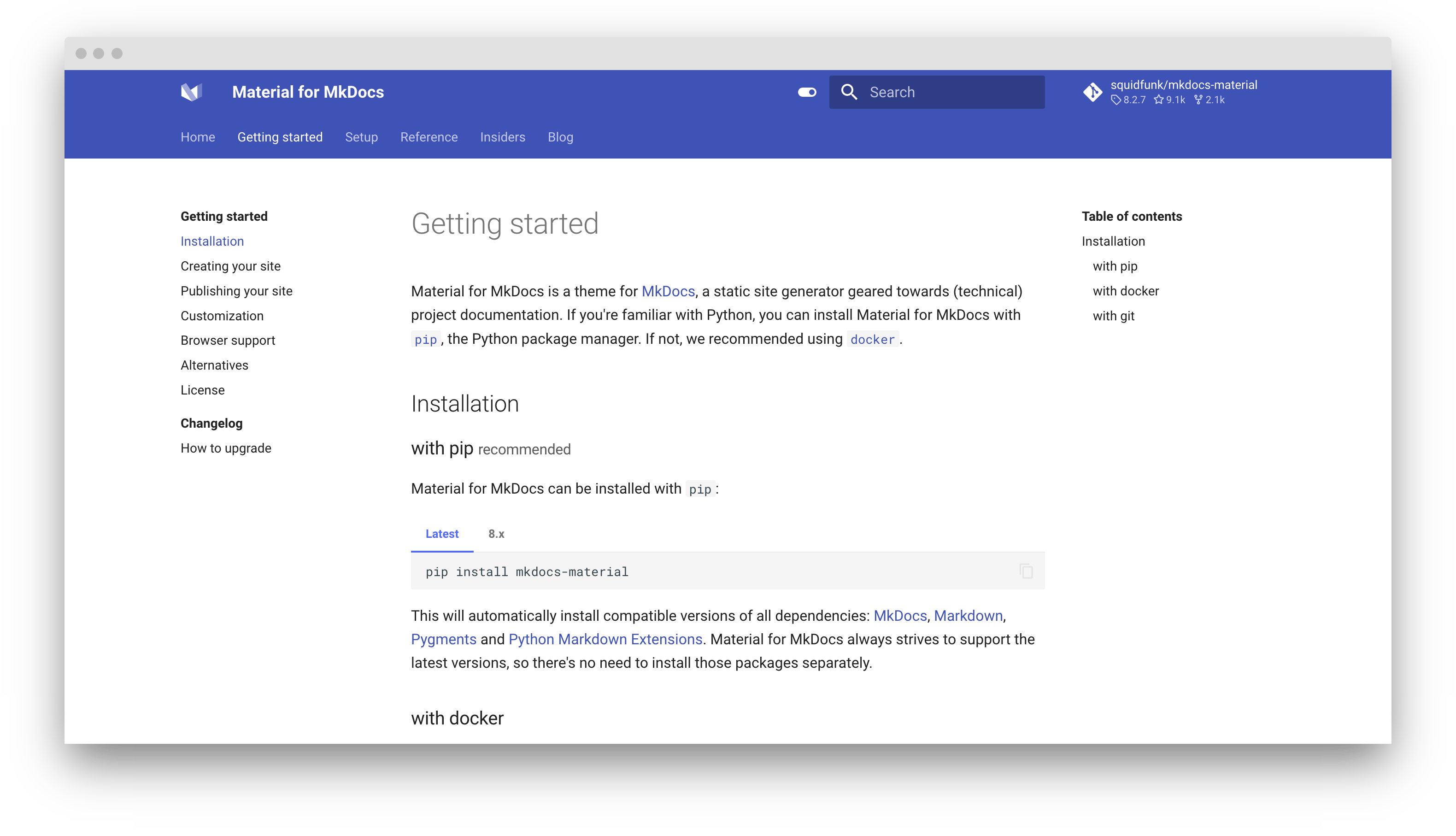 MkDocs Material Theme Interface