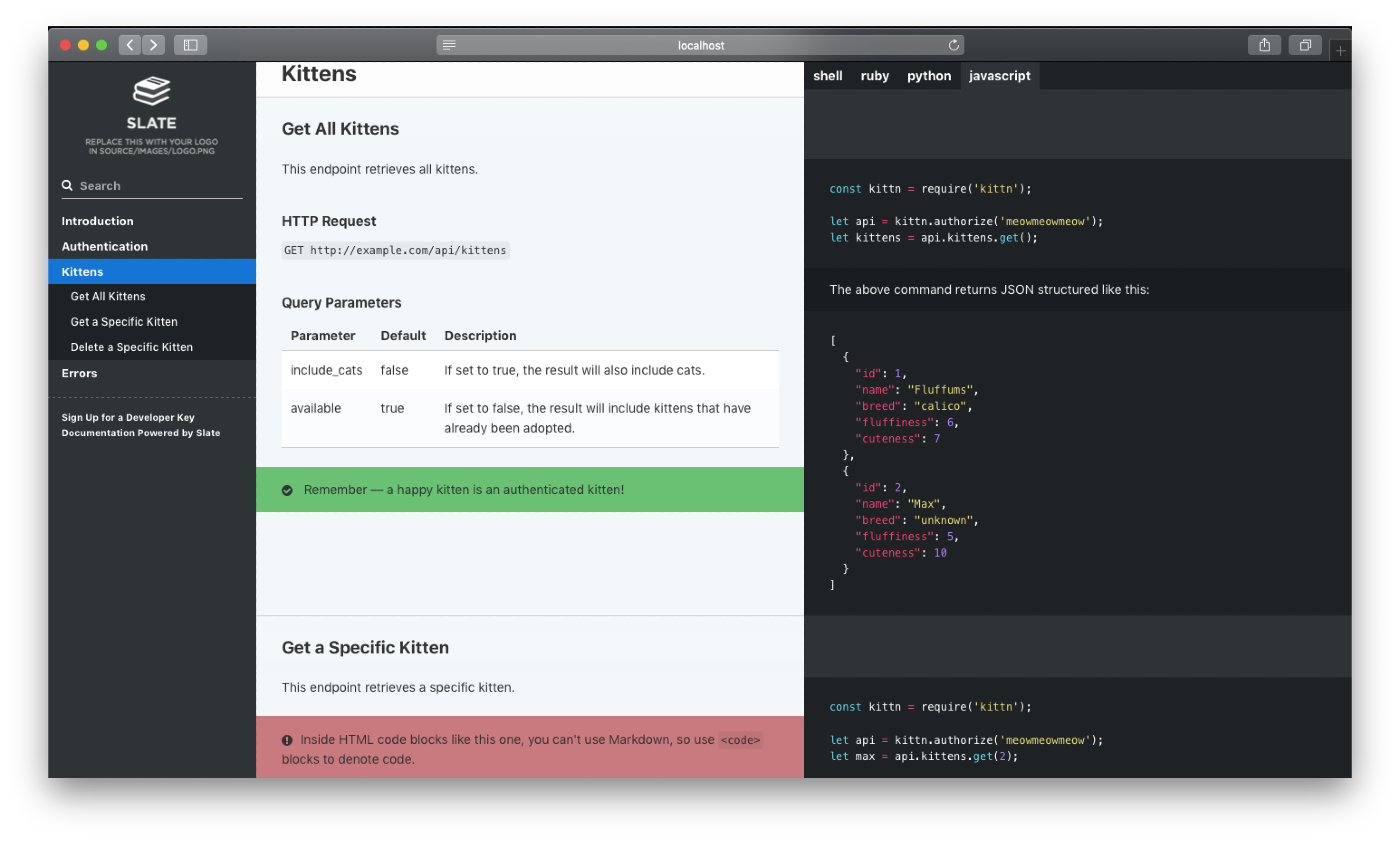 Slate API Documentation Interface